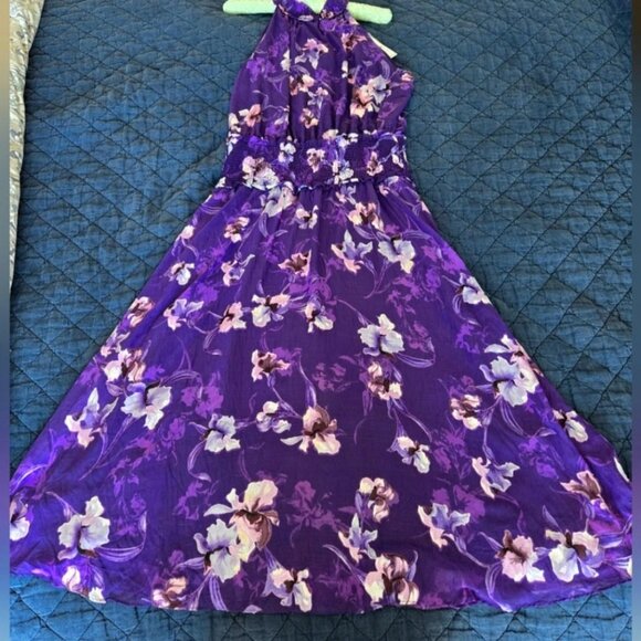 White House Black Market purple floral burnout midi halter dress. Size 10 - Picture 1 of 5